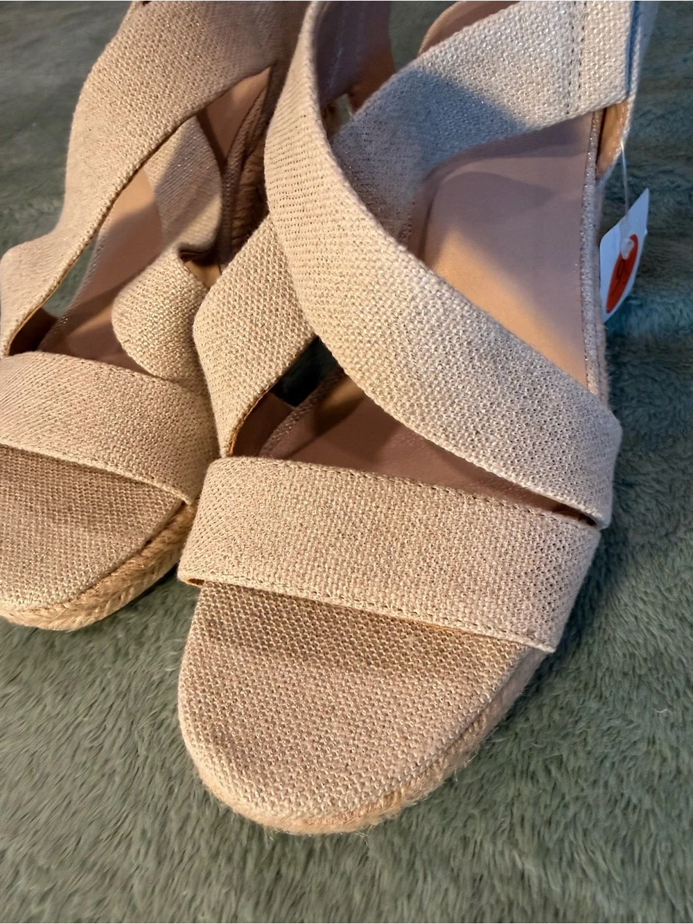 Lucky Brand Cliesa Espadrille Wedge Sandals Women’s 9.5 Beige Shimmer Slip On